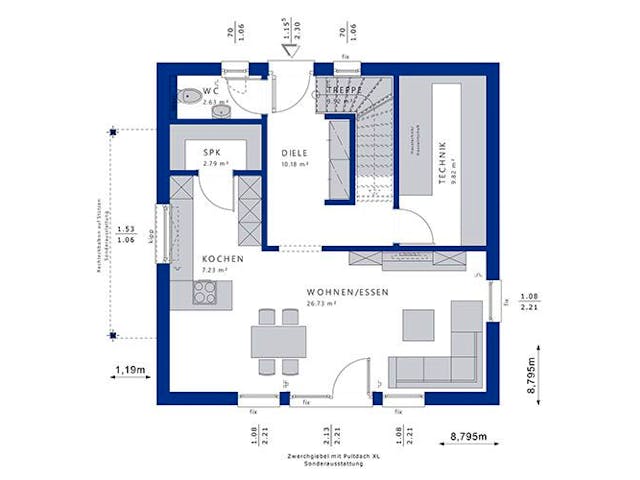 Fertighaus EVOLUTION 124 V2 von Bien-Zenker Schlüsselfertig ab 349093€, Satteldach-Klassiker Grundriss 1