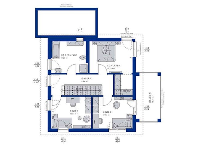 Fertighaus EVOLUTION 136 V5 von Bien-Zenker Schlüsselfertig ab 388728€, Pultdachhaus Grundriss 1