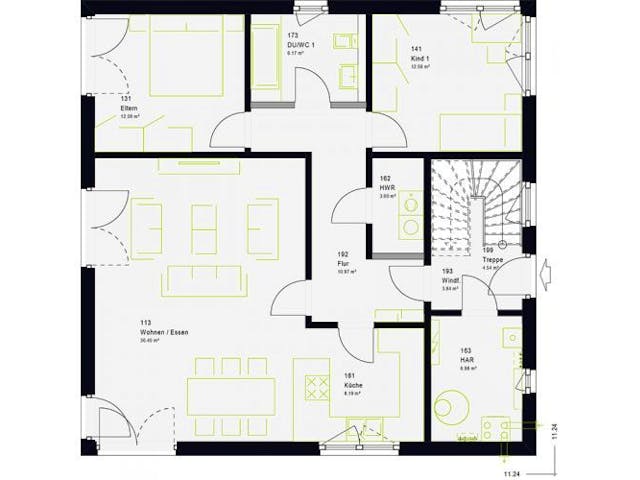 Fertighaus FamilyStyle 20.03 W von massa haus Ausbauhaus ab 195999€, Stadtvilla Grundriss 1