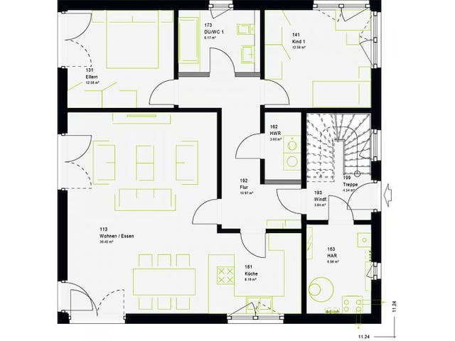 Fertighaus FamilyStyle 20.03 W von massa haus Ausbauhaus ab 195999€, Stadtvilla Grundriss 1