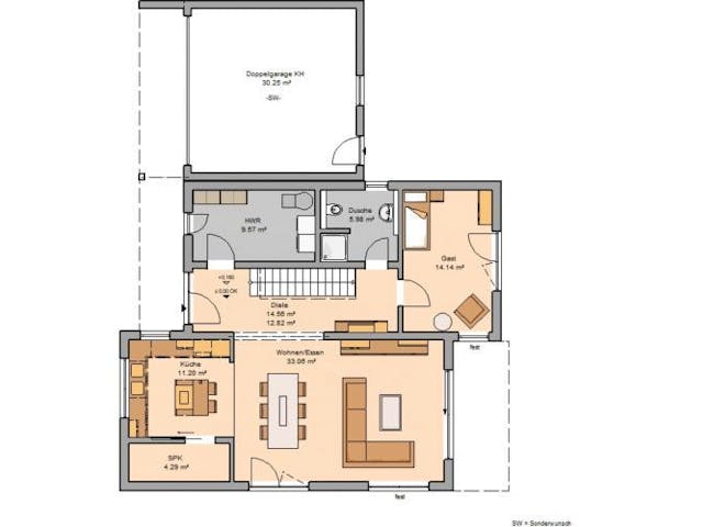 Massivhaus FUTURA BAUHAUS von Kern-Haus Chemnitz Schlüsselfertig ab 416900€, Cubushaus Grundriss 1