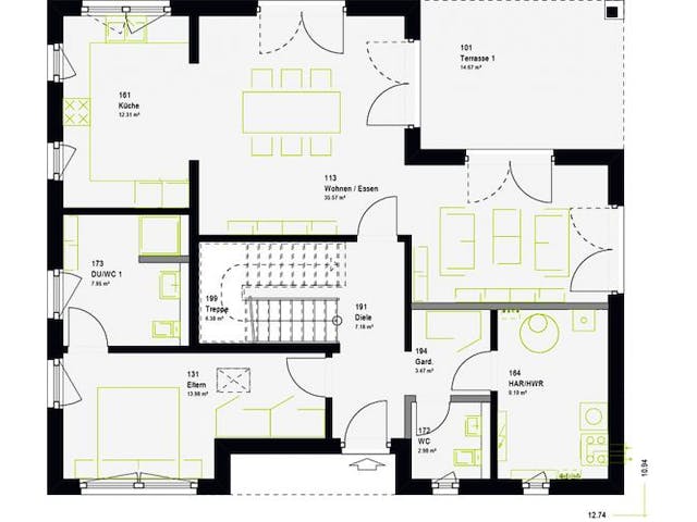 Fertighaus LifeStyle 17.02 W von massa haus Ausbauhaus ab 215999€, Stadtvilla Grundriss 1