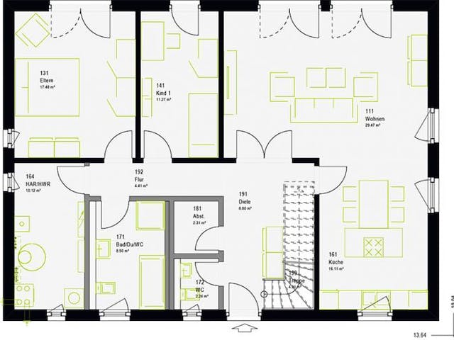 Fertighaus LifeStyle 20.01 S von massa haus Ausbauhaus ab 168999€, Satteldach-Klassiker Grundriss 2