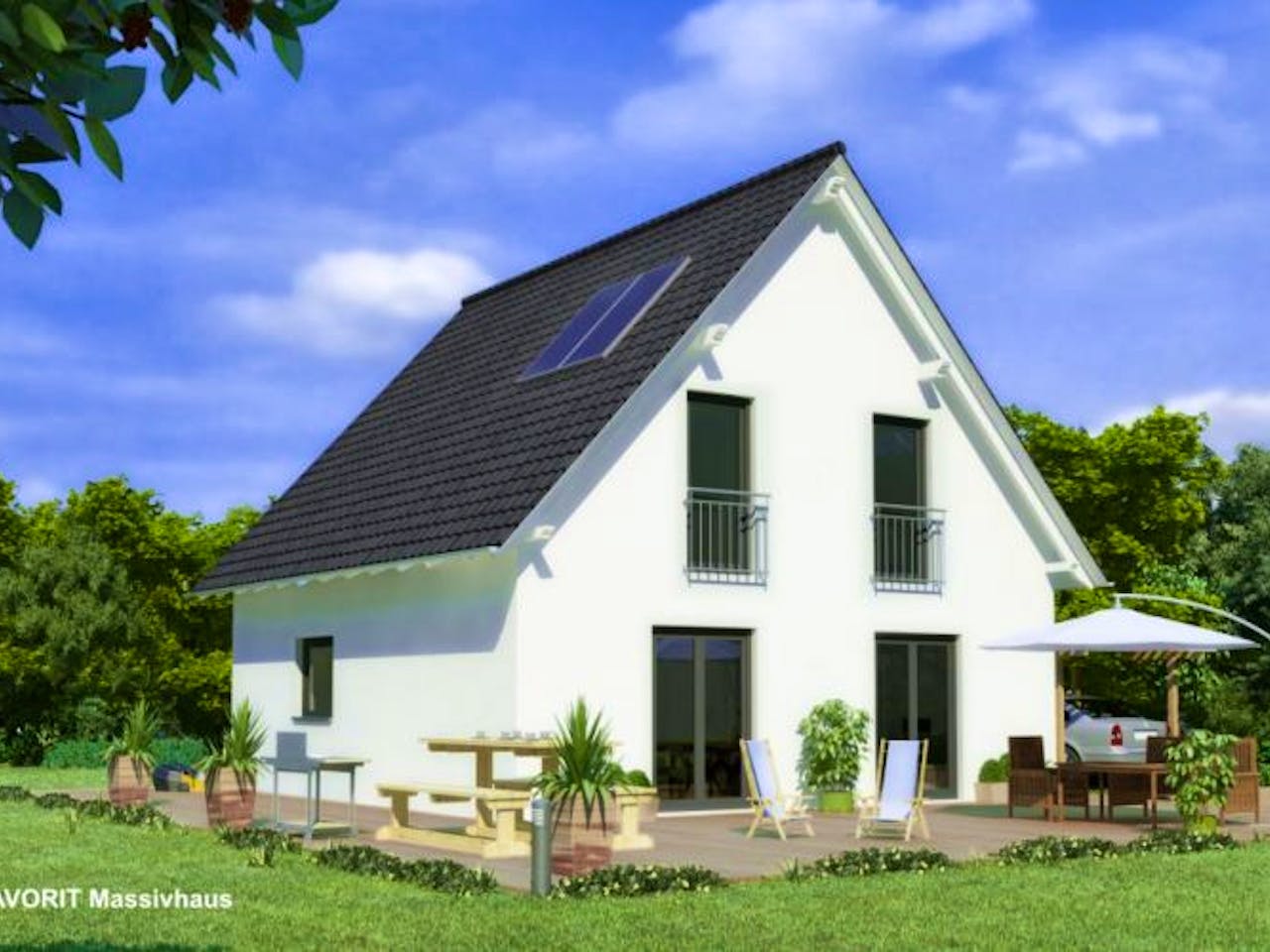 Massivhaus Noblesse 113 von FAVORIT Massivhaus Schlüsselfertig ab 275690€, Satteldach-Klassiker Außenansicht 1