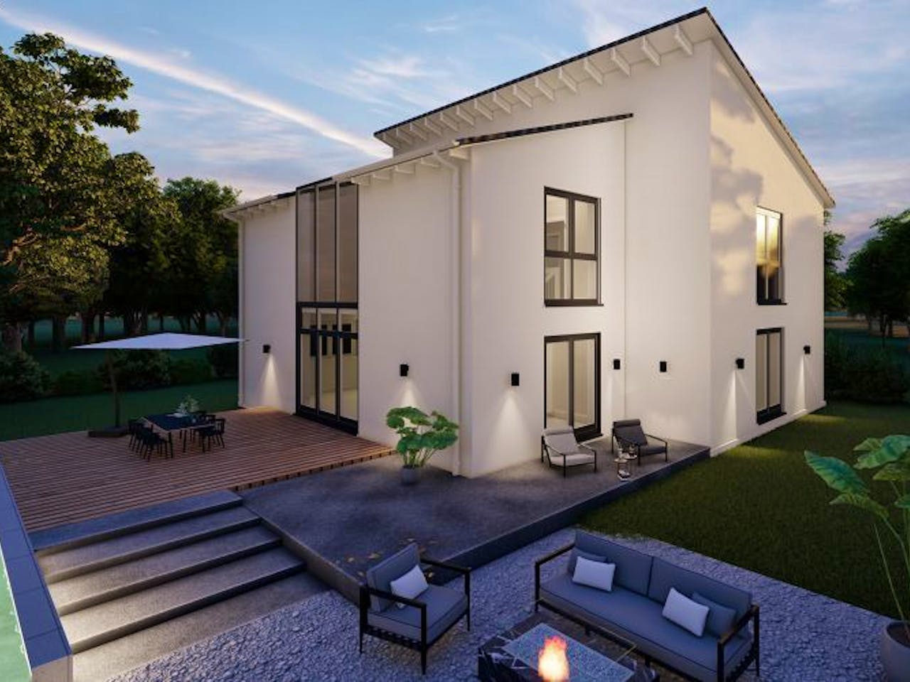 Massivhaus Pultdach Haus Birnbach 30-007 von Econ Das Haus,  Außenansicht 1