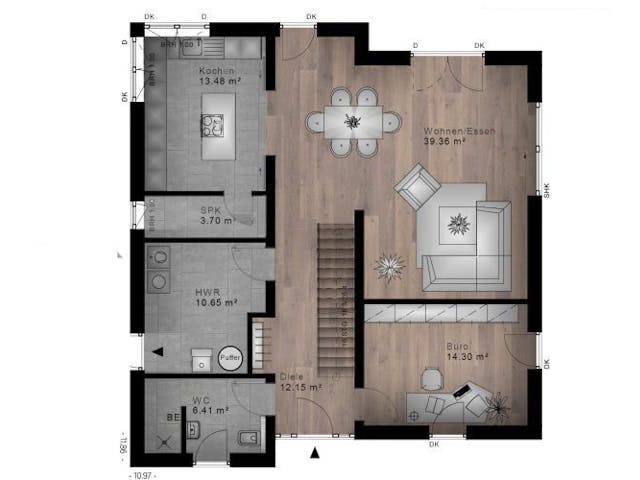 Massivhaus Pultdach Haus Muscheid 30-045 von Econ Das Haus, Grundriss 1 Massivhaus Pultdach Haus Muscheid 30-045 von Econ Das Haus, Grundriss 1