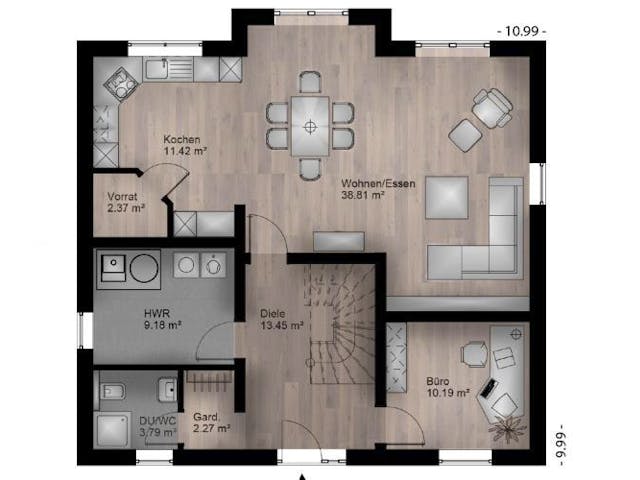 Massivhaus Satteldach Haus Niederbieber 90-068 von Econ Das Haus,  Grundriss 1