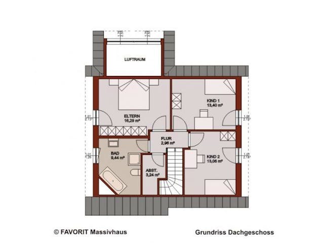 Massivhaus Select 129 von FAVORIT Massivhaus Schlüsselfertig ab 331080€, Satteldach-Klassiker Grundriss 1