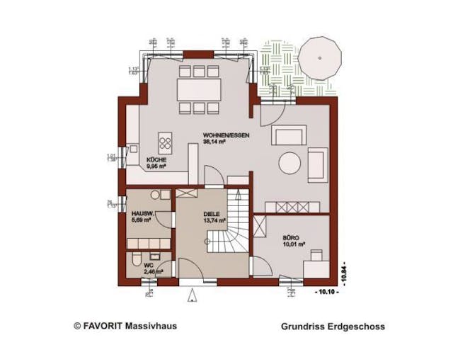 Massivhaus Select 154 von FAVORIT Massivhaus Schlüsselfertig ab 349490€, Satteldach-Klassiker Grundriss 1