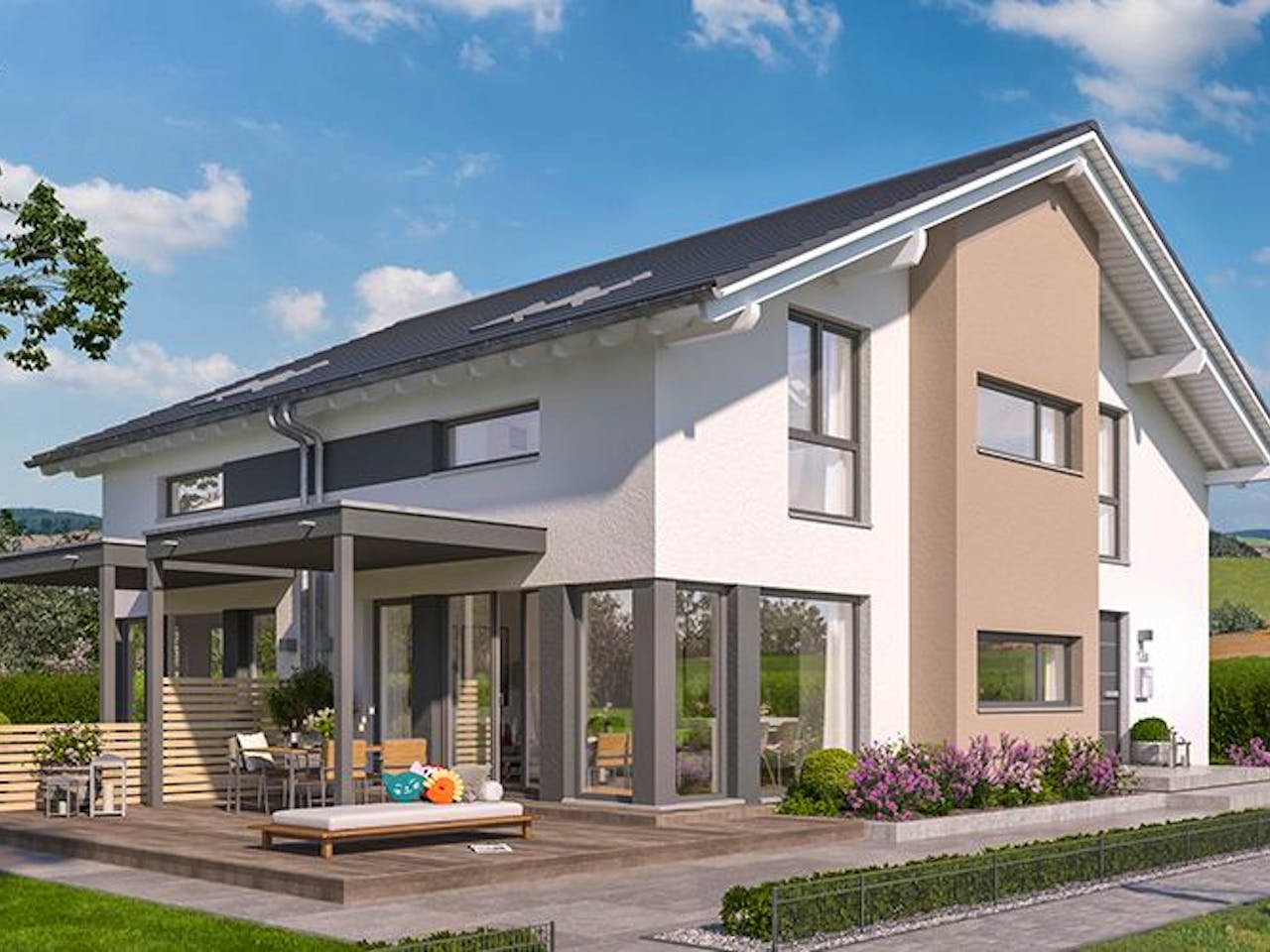 Fertighaus SOLUTION 117 L V3 von Living Fertighaus Schlüsselfertig ab 308403€, Cubushaus Außenansicht 1