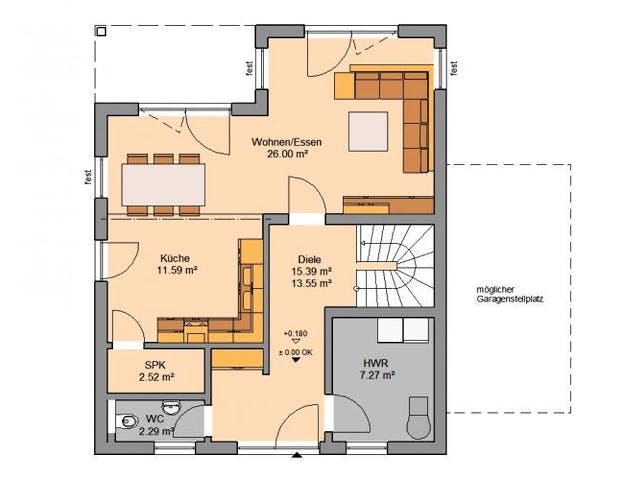 Massivhaus STADTVILLA FINO von Kern-Haus Chemnitz Schlüsselfertig ab 328900€, Stadtvilla Grundriss 2