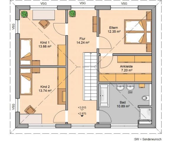 Massivhaus STADTVILLA SIGNUS von Kern-Haus Chemnitz Schlüsselfertig ab 357900€, Stadtvilla Grundriss 1