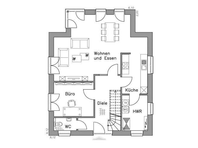 Massivhaus Stadtvilla SV125 Variante T von Baudirekt, Stadtvilla Grundriss 1