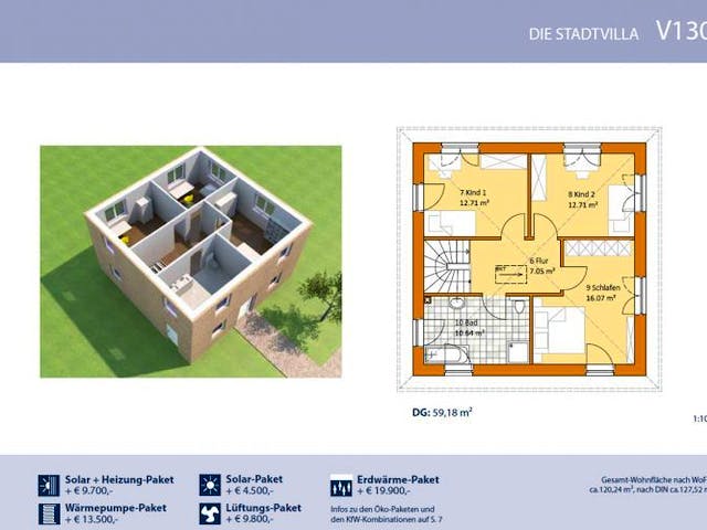 Massivhaus Stadtvilla V130 von Virtus Massivhaus Schlüsselfertig ab 151500€, Stadtvilla Grundriss 2