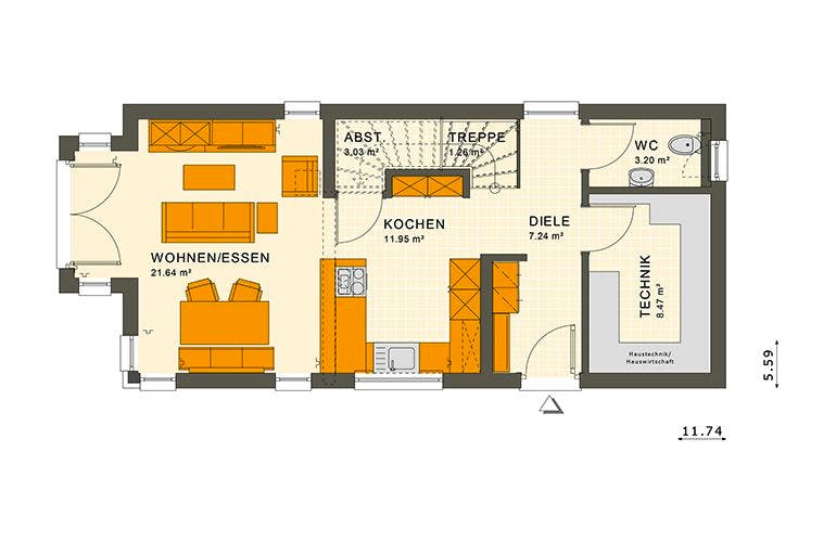 Fertighaus SUNSHINE 107 FD von Living Fertighaus Ausbauhaus ab 299831€, Grundriss 1