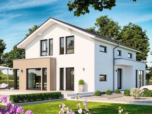 Fertighaus SUNSHINE 144 Poing von Living Fertighaus, Satteldach-Klassiker Außenansicht 1