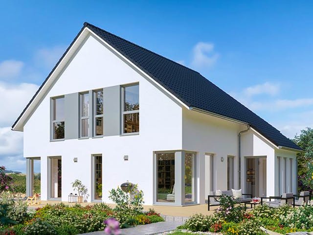 Fertighaus SUNSHINE 167 V2 von Living Fertighaus Schlüsselfertig ab 369050€, Satteldach-Klassiker Außenansicht 1 Fertighaus SUNSHINE 167 V2 von Living Fertighaus Schlüsselfertig ab 369050€, Satteldach-Klassiker Außenansicht 1