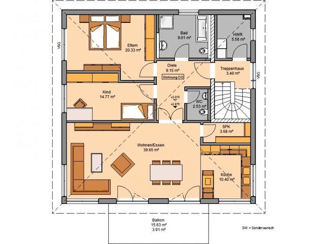 Massivhaus Zweifamilienhaus DUPLEA von Kern-Haus Chemnitz Schlüsselfertig ab 575900€, Stadtvilla Grundriss 2