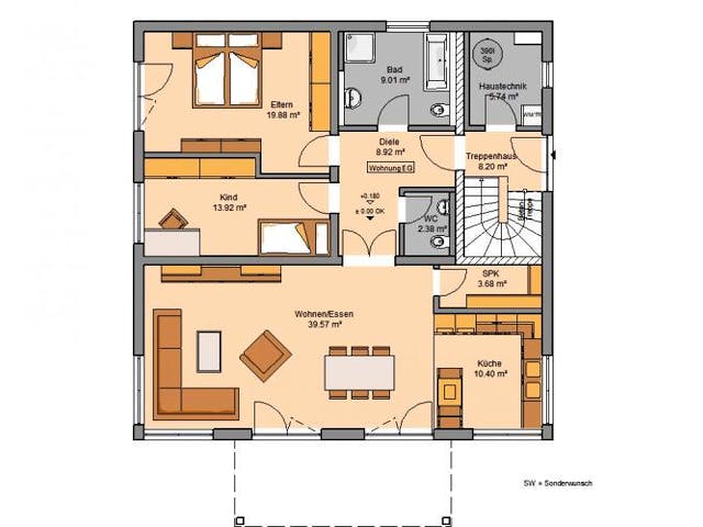 Massivhaus Zweifamilienhaus DUPLEA von Kern-Haus Chemnitz Schlüsselfertig ab 575900€, Stadtvilla Grundriss 1