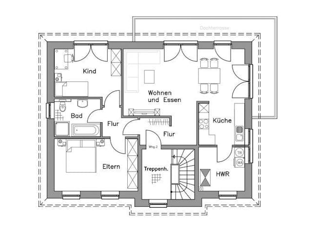 Massivhaus Zweifamilienhaus ZH185 Variante K von Baudirekt,  Grundriss 1