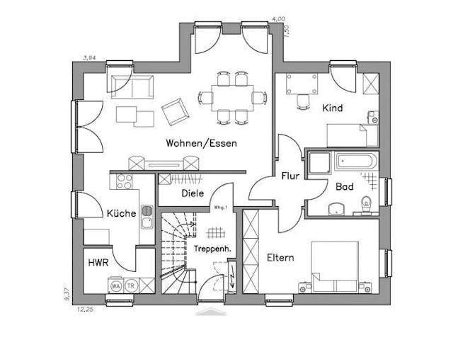 Massivhaus Zweifamilienhaus ZH185 Variante M von Baudirekt, Grundriss 1 Massivhaus Zweifamilienhaus ZH185 Variante M von Baudirekt, Grundriss 1