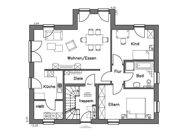 Massivhaus Zweifamilienhaus ZH185 Variante M von Baudirekt,  Grundriss 1