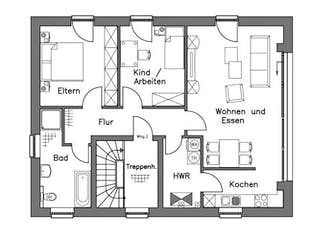 Massivhaus Zweifamilienhaus ZH185 Variante T von Baudirekt, Grundriss 2
