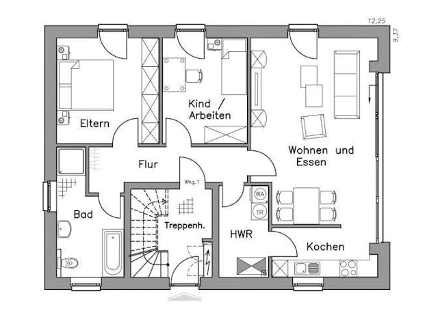 Massivhaus Zweifamilienhaus ZH185 Variante T von Baudirekt,  Grundriss 1