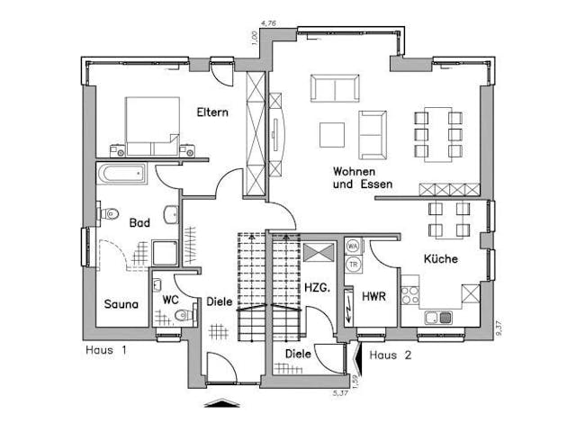 Massivhaus Zweifamilienhaus ZH200 Variante M von Baudirekt, Grundriss 1 Massivhaus Zweifamilienhaus ZH200 Variante M von Baudirekt, Grundriss 1