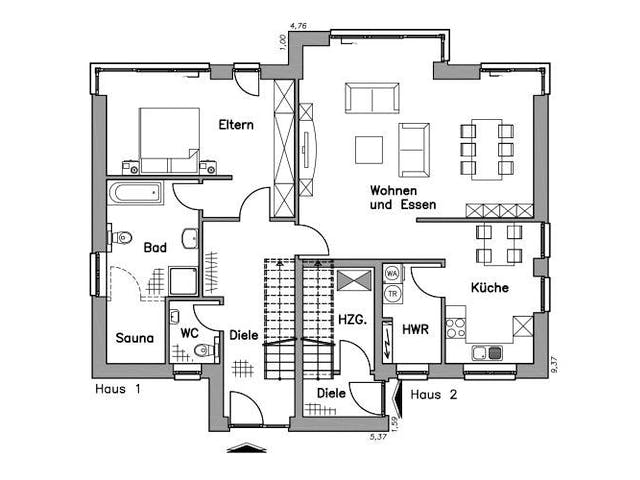 Massivhaus Zweifamilienhaus ZH200 Variante M von Baudirekt,  Grundriss 1