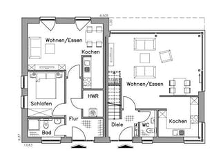 Massivhaus Zweifamilienhaus ZH200 Variante T von Baudirekt,  Grundriss 1