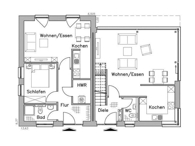 Massivhaus Zweifamilienhaus ZH200 Variante T von Baudirekt,  Grundriss 1