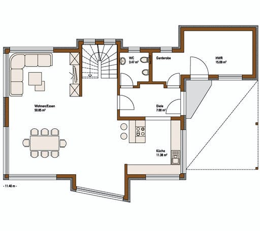 Fertighaus MH Erlangen von Fertighaus WEISS Schlüsselfertig ab 359000€, Satteldach-Klassiker Grundriss 1