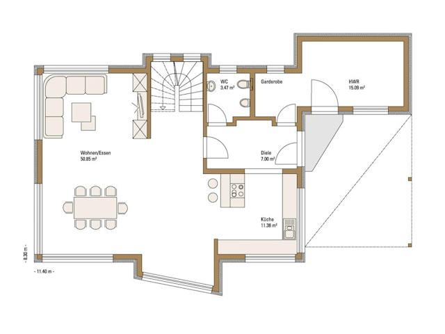 Fertighaus MH Erlangen von Fertighaus WEISS Schlüsselfertig ab 508161€, Satteldach-Klassiker Grundriss 1