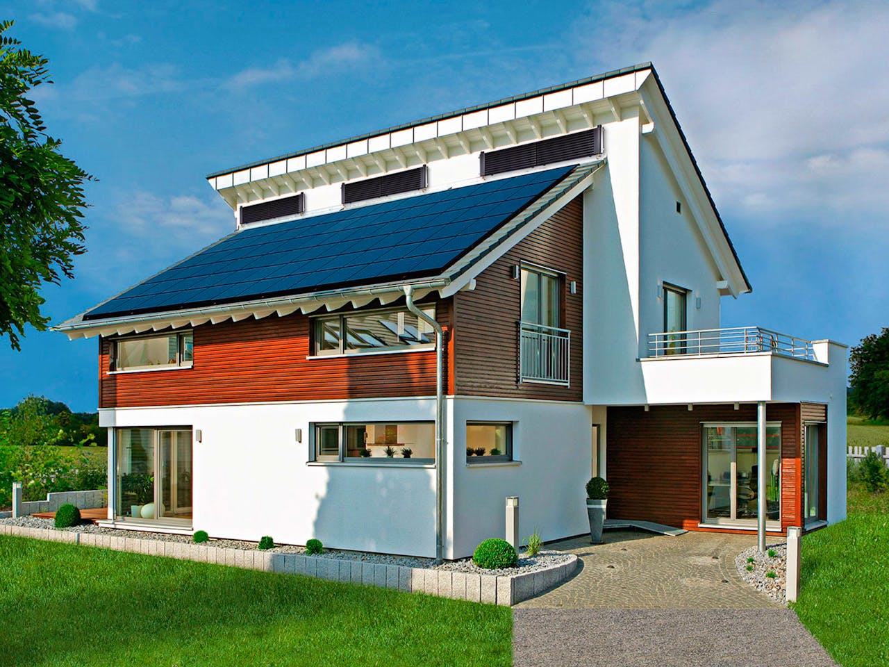 Fertighaus MH EMOTION von Fertighaus WEISS Schlüsselfertig ab 500438€, Pultdachhaus Außenansicht 1