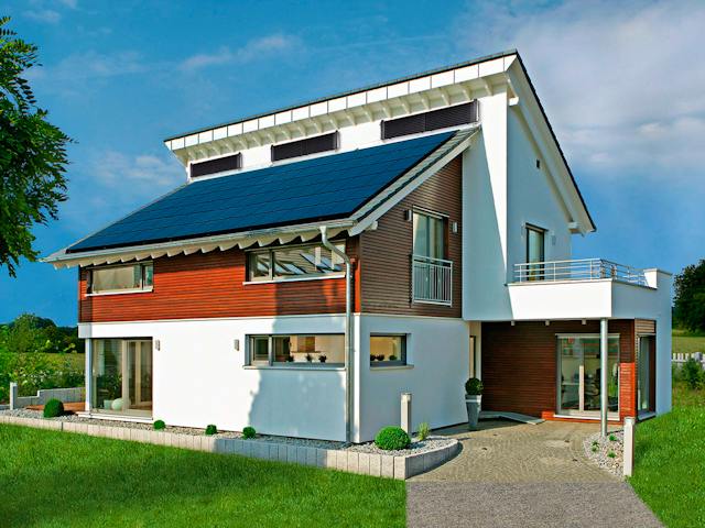 Fertighaus MH EMOTION von Fertighaus WEISS Schlüsselfertig ab 531905€, Pultdachhaus Außenansicht 1
