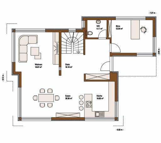 Fertighaus MH EMOTION von Fertighaus WEISS Schlüsselfertig ab 422000€, Pultdachhaus Grundriss 1