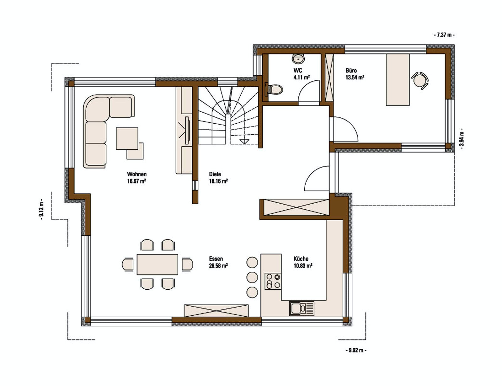 Fertighaus MH EMOTION von Fertighaus WEISS Schlüsselfertig ab 462026€, Pultdachhaus Grundriss 1