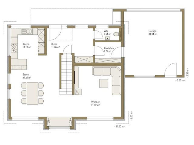 Fertighaus MH LIFE von Fertighaus WEISS Schlüsselfertig ab 445180€, Satteldach-Klassiker Grundriss 1