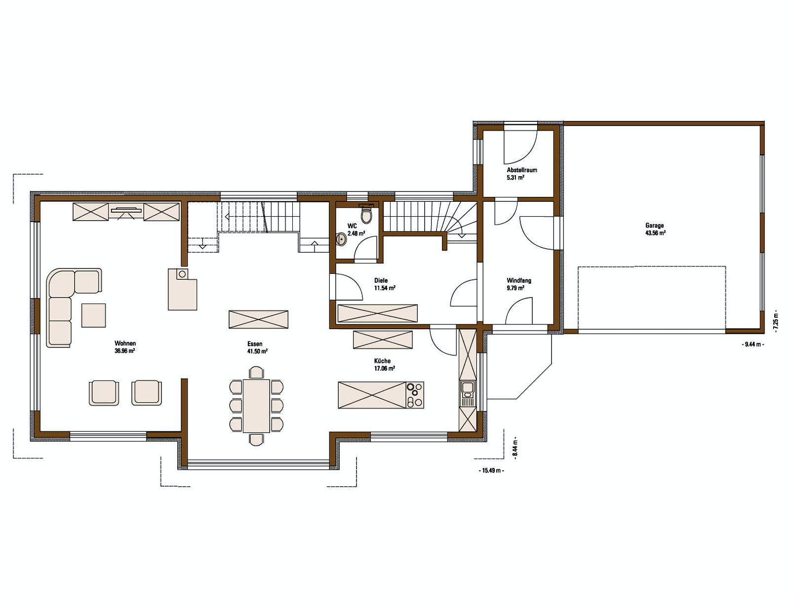 Fertighaus MH STYLE von Fertighaus WEISS Schlüsselfertig ab 466000€, Pultdachhaus Grundriss 1