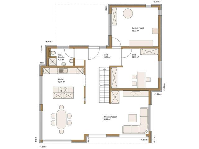 Fertighaus MH Ulm von Fertighaus WEISS Schlüsselfertig ab 553125€, Satteldach-Klassiker Grundriss 1