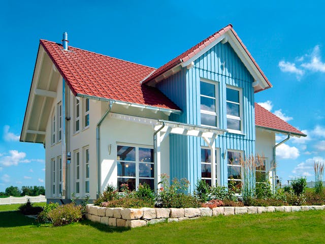 Fertighaus MH VISION von Fertighaus WEISS Schlüsselfertig ab 404492€, Satteldach-Klassiker Außenansicht 1
