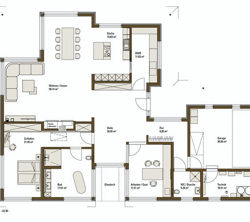 Fertighaus MH Vita von Fertighaus WEISS Schlüsselfertig ab 523000€, Bungalow Grundriss 1