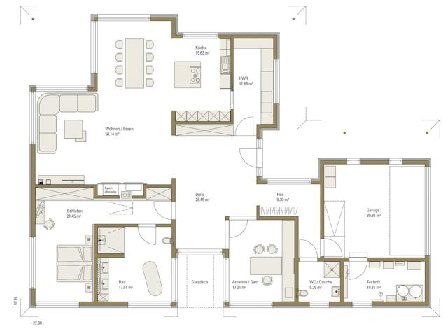 Fertighaus MH VITA von Fertighaus WEISS Schlüsselfertig ab 705007€, Bungalow Grundriss 1