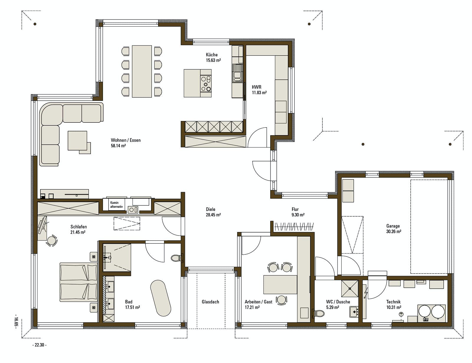 Fertighaus MH Vita von Fertighaus WEISS Schlüsselfertig ab 523000€, Bungalow Grundriss 1