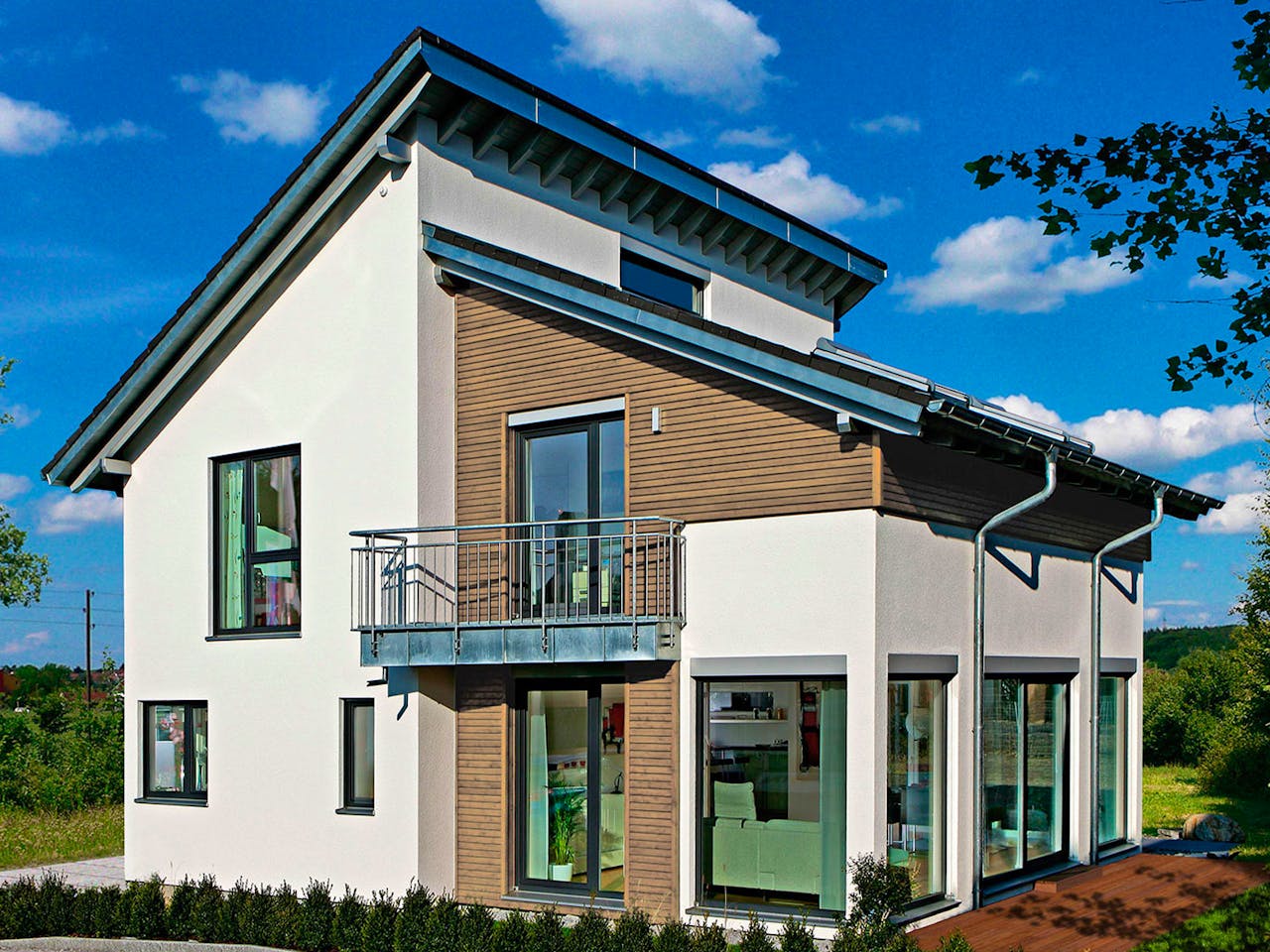 Fertighaus MH Villingen-Schwenningen von WEISS Holzhaus Schlüsselfertig ab 438422€, Pultdachhaus Außenansicht 1