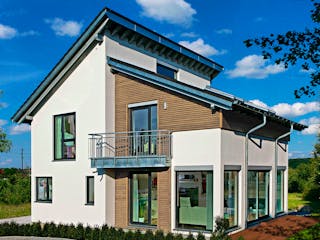 Fertighaus MH Villingen-Schwenningen von Fertighaus WEISS Schlüsselfertig ab 438422€, Pultdachhaus Außenansicht 1