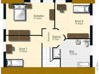 Fertighaus Modell 1.148 von Elbe-Haus, Satteldach-Klassiker Grundriss 2