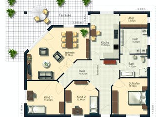 Fertighaus Modell 3.128 R von Elbe-Haus, Bungalow Grundriss 1