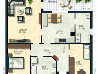 Fertighaus Modell 3.98 von Elbe-Haus, Bungalow Grundriss 1
